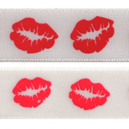 15mm x 3.5m Lips On White Ribbon Celebration