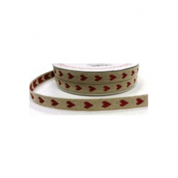 1 Metre 11mm White/Red Woven Heart Linen Ribbon Craft Ribbon Bertie's Bows