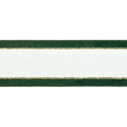 Satin Edge Green With Metallic Gold Stripe Organza Split Craft Celebrate Ribbon
