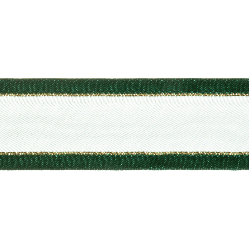 Satin Edge Green With Metallic Gold Stripe Organza Split Craft Celebrate Ribbon