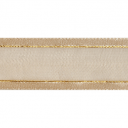 Satin Edge Cream With Metallic Gold Stripe Organza Split Craft Celebrate Ribbon