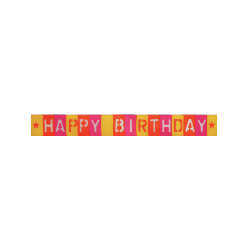 15mm x 3.5m Happy Birthday Squares Polyester Ribbon Multi Colour Celebration