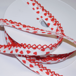 Red 14mm Floating Hearts Frilled Edge Lingerie Style Bias Binding
