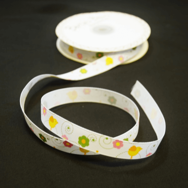 2 Metres 16mm Bertie's Bows Easter Chicks and Flowers Grosgrain Craft Ribbon