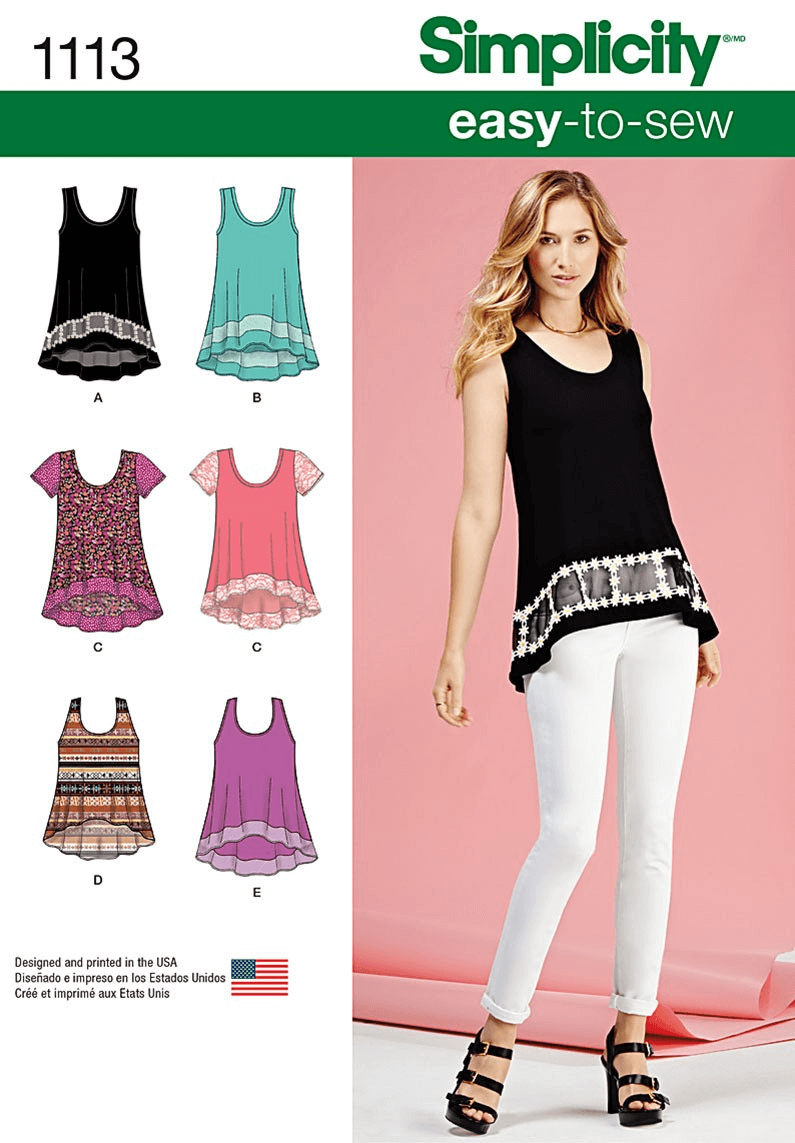 Misses' Easy-To-Sew High Low Knit Tops and Vests Simplicity Sewing Pattern 1113