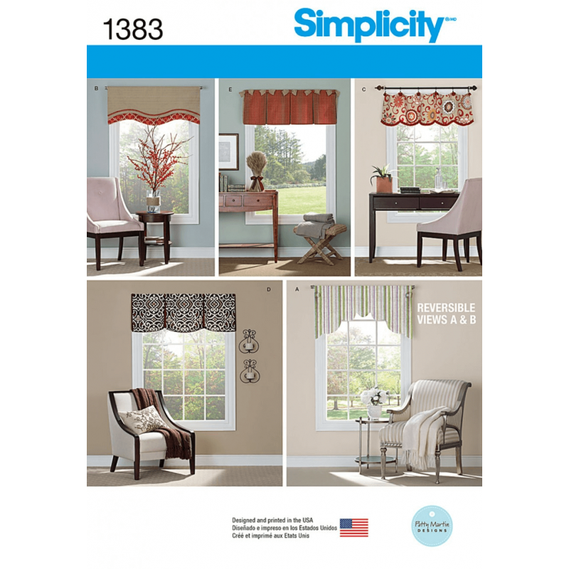 Valances for 36" to 40" Wide Windows Simplicity Sewing Pattern 1383