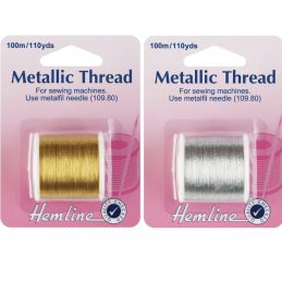 Hemline 100m Metallic Sewing Machine Thread Silver Or Gold