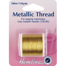 Hemline 100m Metallic Sewing Machine Thread Silver Or Gold