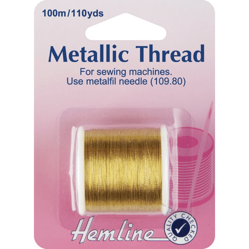 Hemline 100m Metallic Sewing Machine Thread Silver Or Gold