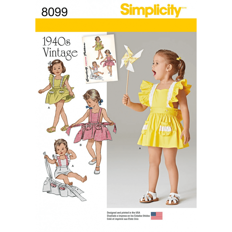 Toddlers' Romper and Button-on Skirt Apron Simplicity Sewing Pattern 8099