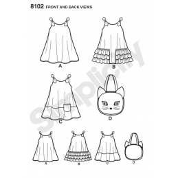 Child's Easy-to-Sew Sundress and Kitty Tote Bag Simplicity Sewing Pattern 8102