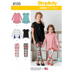 Child's and Girls' Knit Tunics Tops and Leggings Simplicity Sewing Pattern 8105