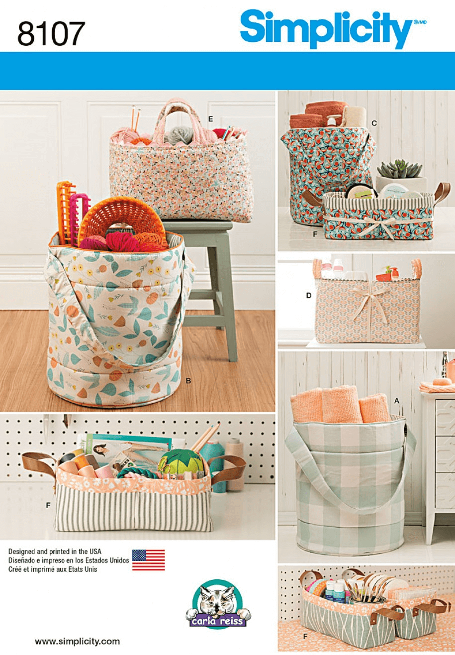 Bucket, Basket & Tote Bag Organisers Simplicity Sewing Pattern 8107