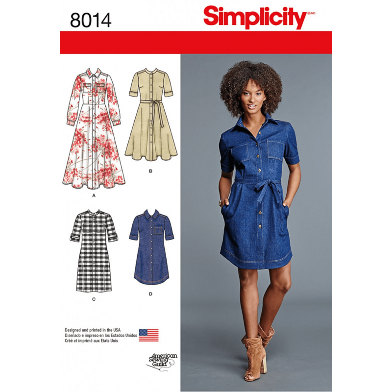 Misses' Shirt Dress Vintage Style Flared Straight Simplicity Sewing Pattern 8014