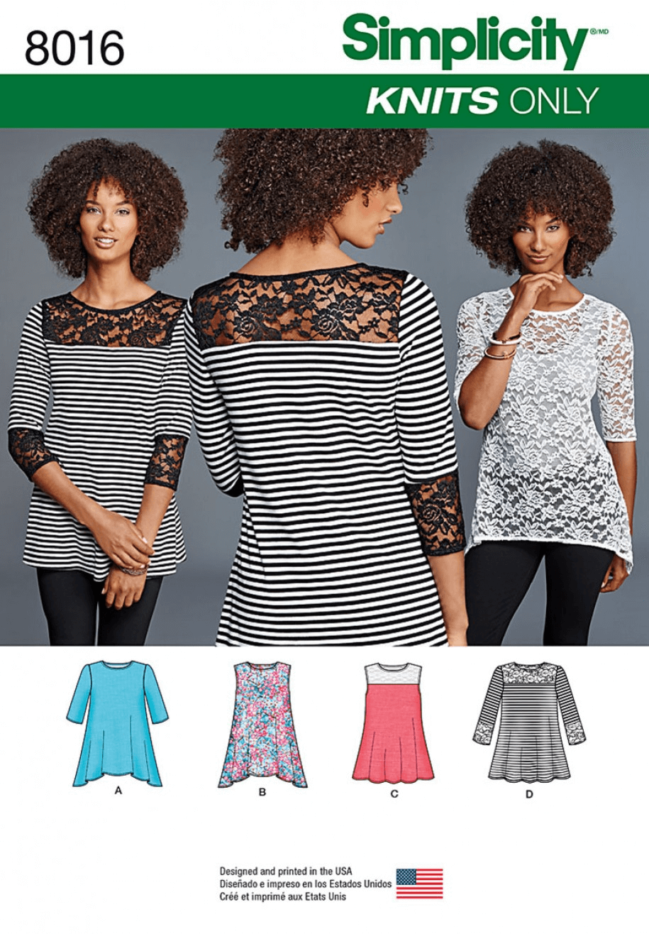 Misses' Knit Tops with Lace Variations Simplicity Sewing Pattern 8016