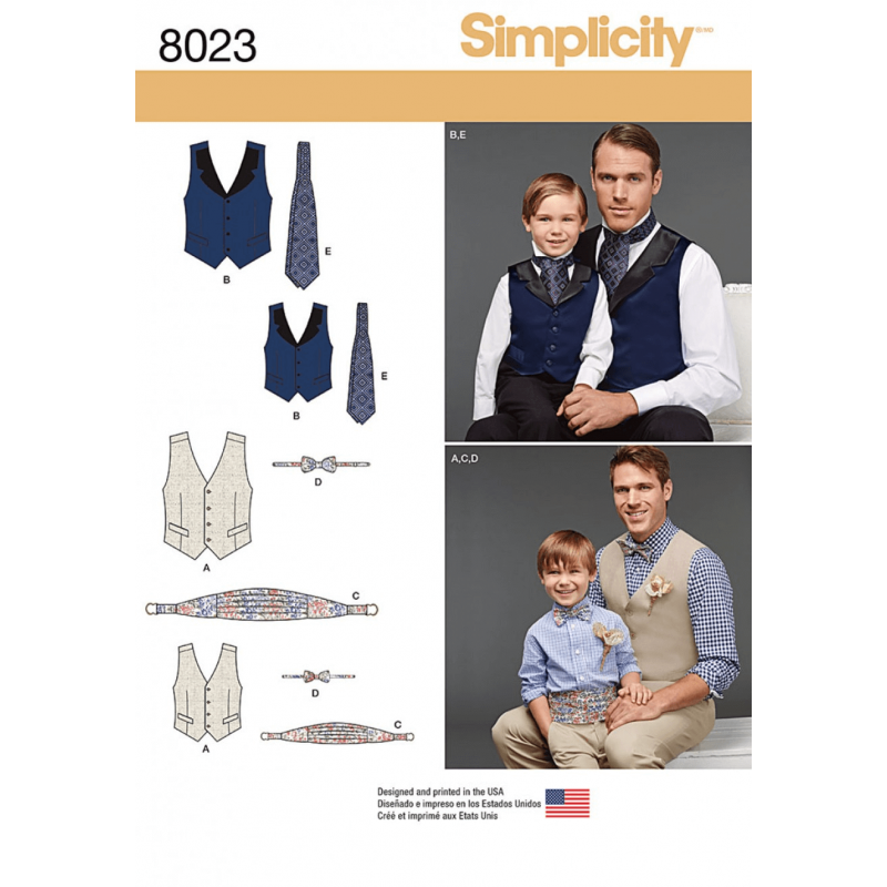 Boys' and Men's Vest Bow-tie Cummerbund and Ascot Simplicity Sewing Pattern 8023