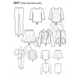 Child and Girls Basics Top Skirt Leggings Jacket Simplicity Sewing Pattern 8027