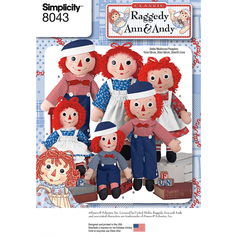 Raggedy Ann & Andy Dolls Rag Doll Toys Simplicity Sewing Pattern 8043