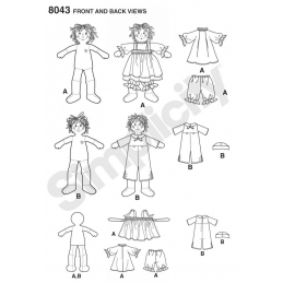 Raggedy Ann & Andy Dolls Rag Doll Toys Simplicity Sewing Pattern 8043