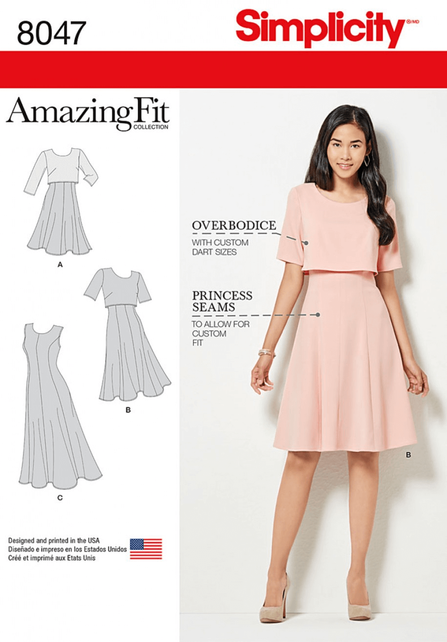 Amazing Fit Misses Dress Flare Skirt Overlay Simplicity Sewing Pattern 8047