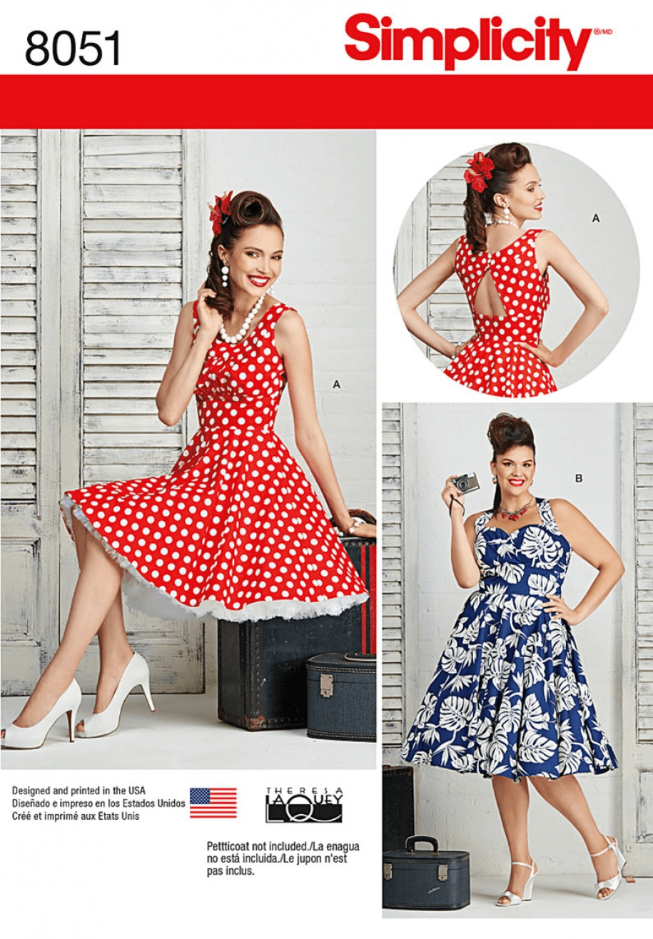 Misses and Plus Size Rockabilly 50s Style Dresses Simplicity Sewing Pattern 8051