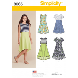 Girls' and Girls' Plus Flare or Popover Dress Simplicity Sewing Pattern 8065