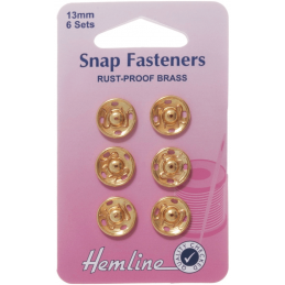 Hemline Sew On Snap Press Studs Fasteners: Gold  9, 11 & 13mm