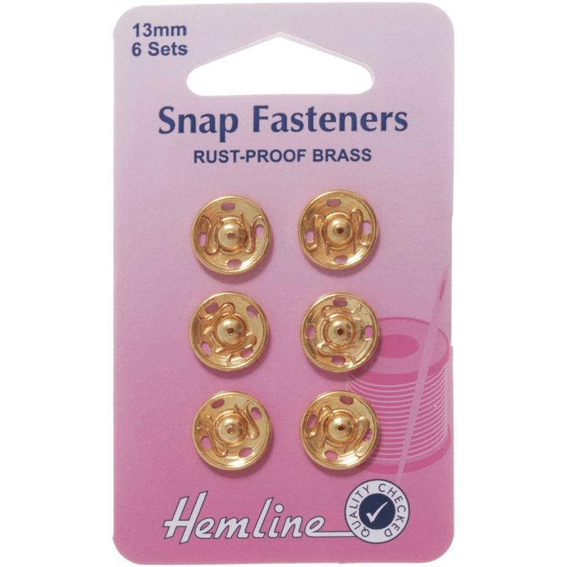 Hemline Sew On Snap Press Studs Fasteners: Gold  9, 11 & 13mm