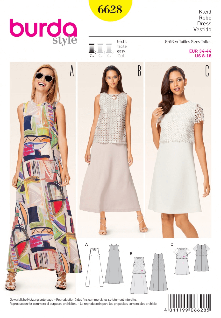 Misses Seventies Style Maxi or Midi Dress Burda Sewing Pattern 6628
