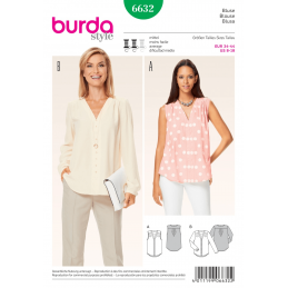 Misses Blouse Shirt Sleeveless or Long Sleeved Burda Sewing Pattern 6632