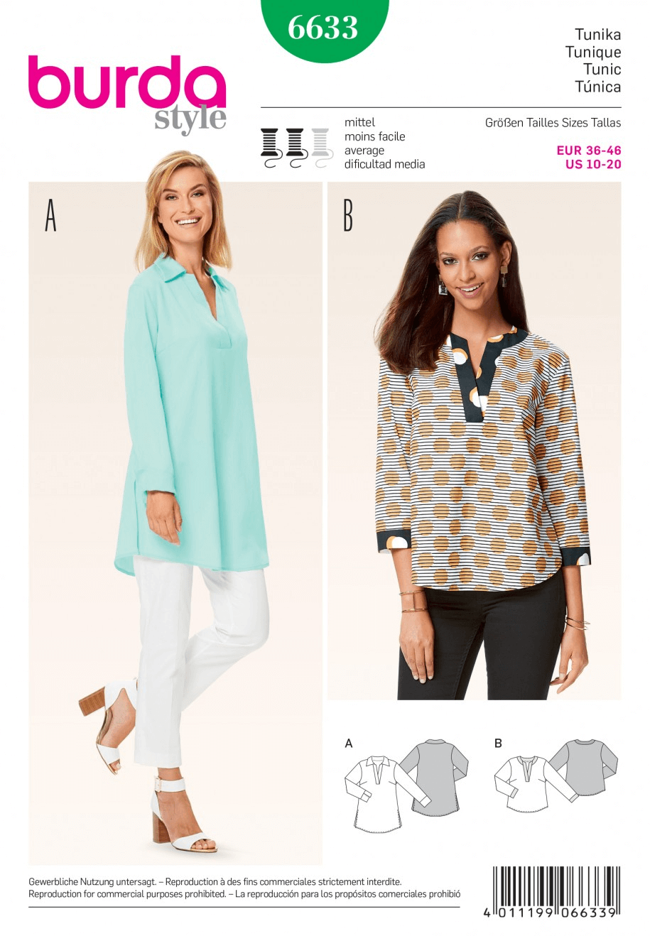 Misses Tunic Shirt Blouse Top Burda Sewing Pattern 6633