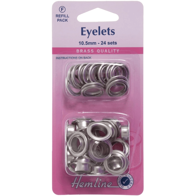 Hemline 24 x 10.5mm Eyelets Refill Pack Gold or Silver