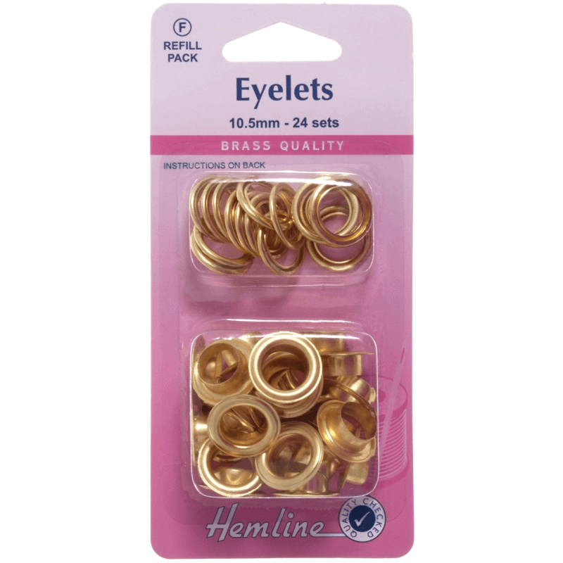 Hemline 24 x 10.5mm Eyelets Refill Pack Gold or Silver
