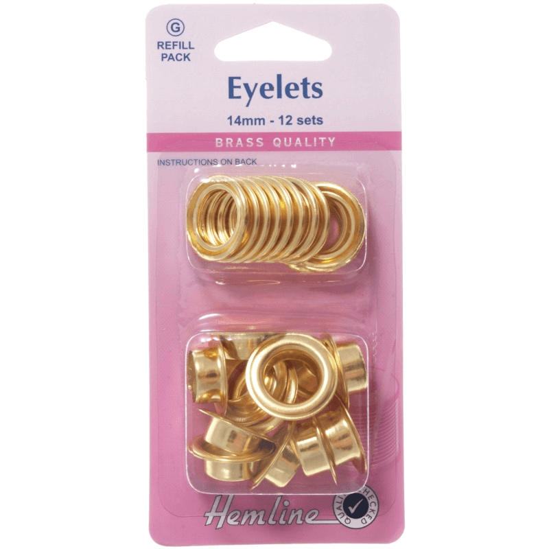 Hemline 12 x 14mm Eyelets Refill Pack Gold or Silver