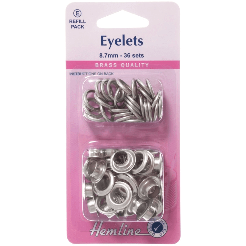 Hemline 36 x 8.7mm Eyelets Refill Pack Gold or Silver