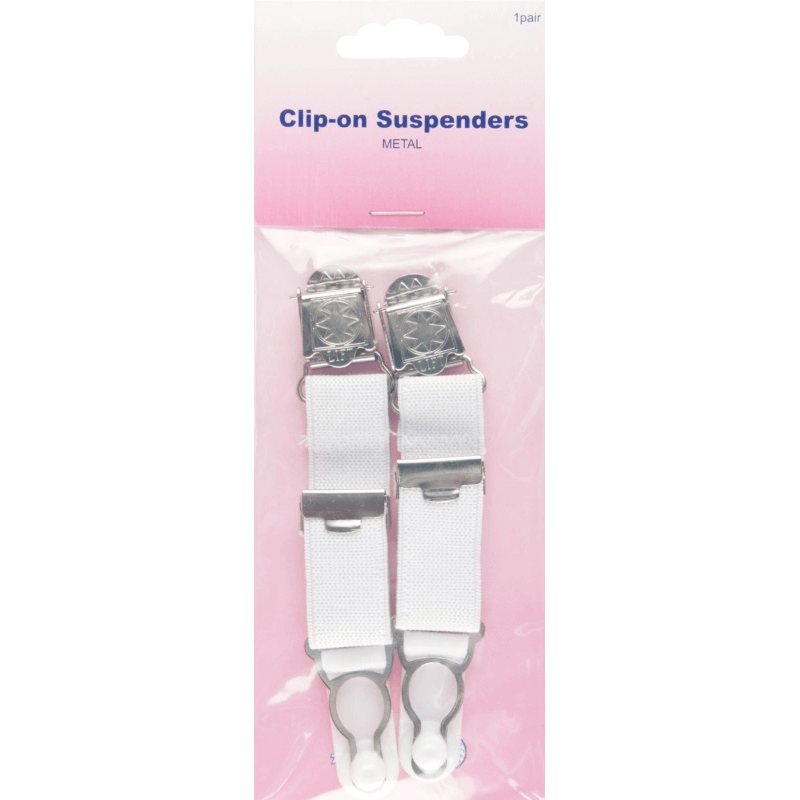  Hemline Clip On Suspenders In White 1 Pair