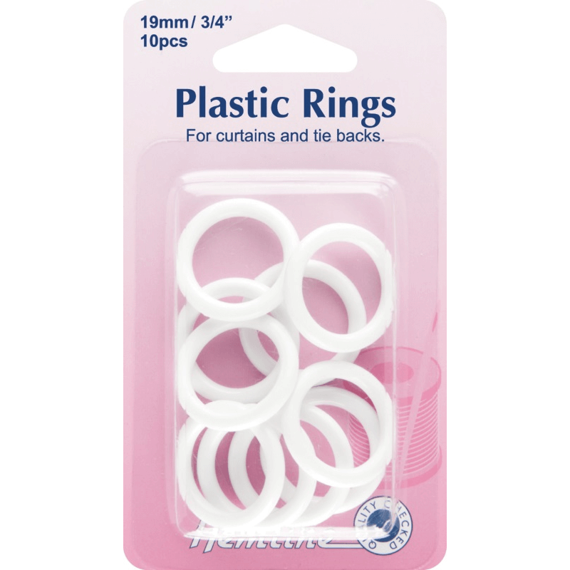 Hemline Plastic Curtain Rings White Tiebacks 15,19,25 & 32mm