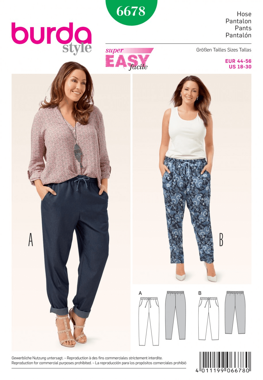 Misses Plus Casual Pull On Drawstring Trousers Burda Sewing Pattern 6678