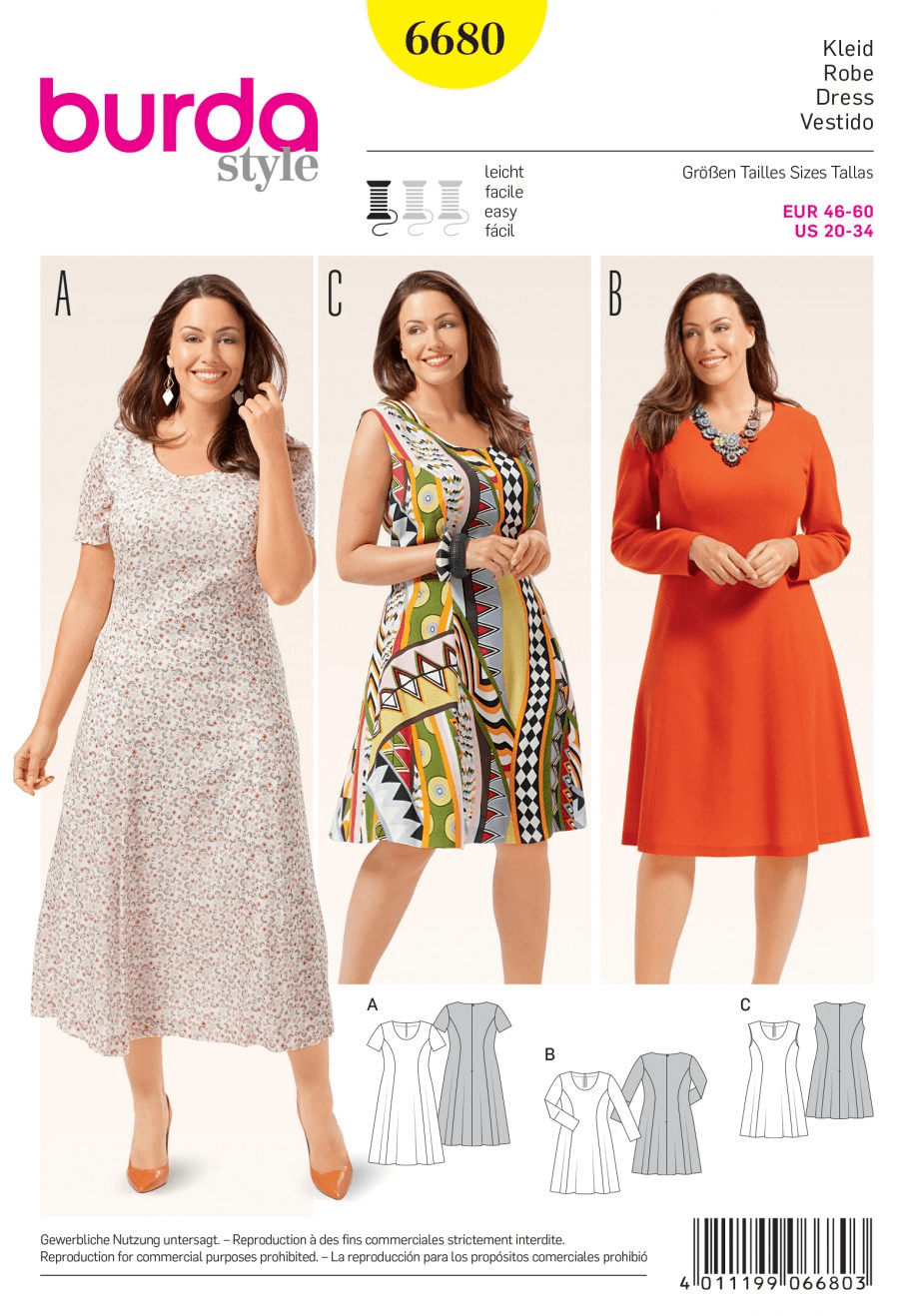 Misses Plus Fit and Flare Dresses with Variations Burda Sewing Pattern 6680