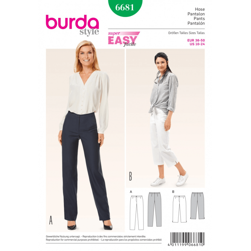 Misses Narrow Leg Trousers or Crops Burda Sewing Pattern 6681