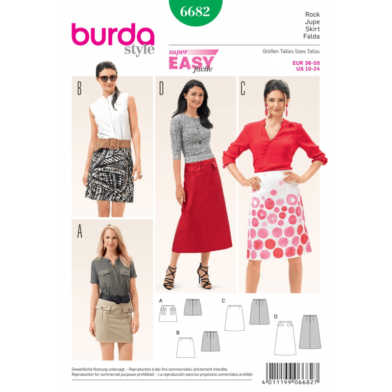 Misses Slim Flare Skirt in Various Lengths Burda Sewing Pattern 6682
