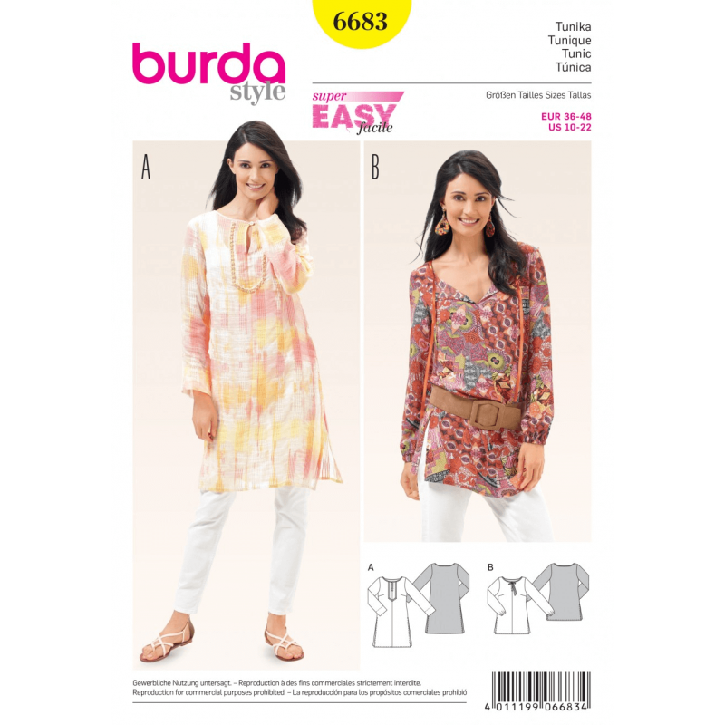 Misses Tunic or Blouse in Two Lengths Burda Sewing Pattern 6683