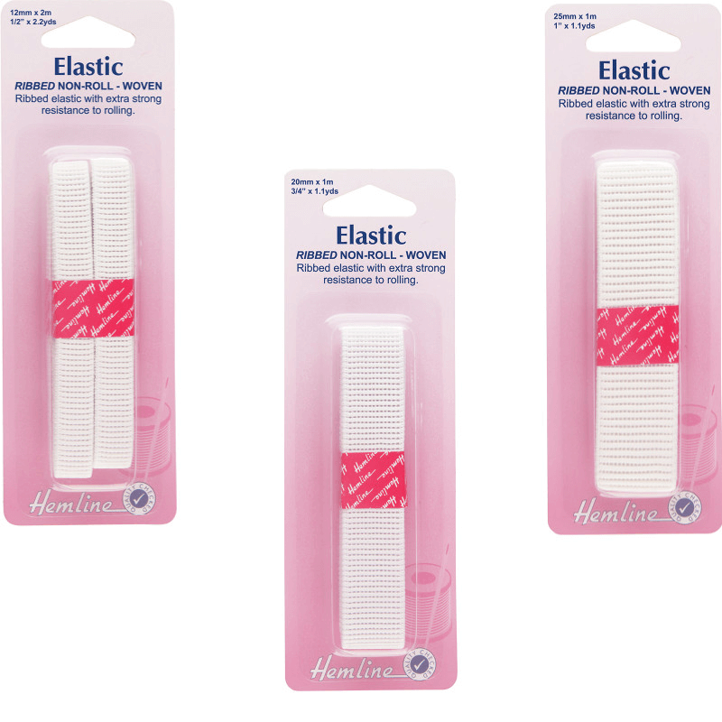 Ribbed Non Roll Elastic White In 12mm, 20mm, 25mm 
