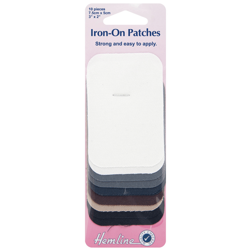 Hemline 10 Iron On Patches 6 Assorted Colours 7.5 x 5cm