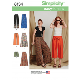 Misses Wide Leg Trousers, Shorts or Culottes Simplicity Sewing Pattern 8134