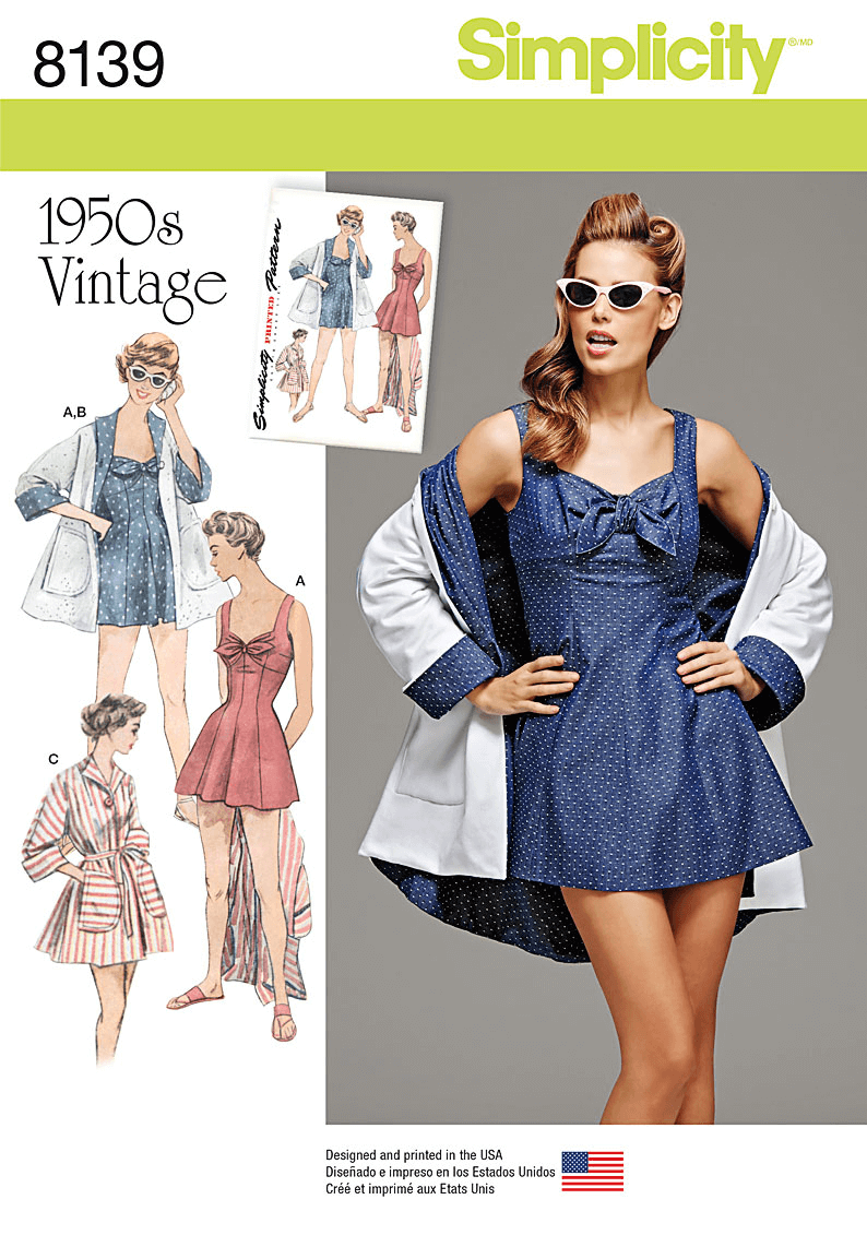 Misses 1950s Vintage Beachwear and Wraps Simplicity Sewing Pattern 8139