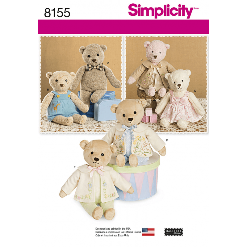 Teddy Bear Stuffed Toy with Clothes Simplicity Sewing Pattern 8155