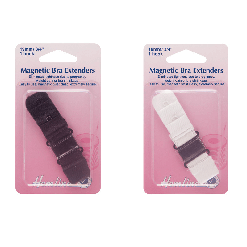 Hemline Magnetic Bra Extenders, 38mm 2 Hooks, Secure Magnetic Twist Clasp,  WHITE