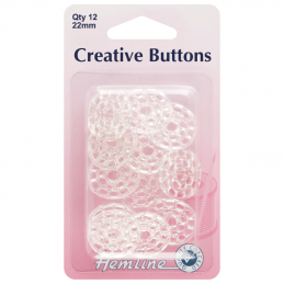 Hemline 12 x 22mm Creative Buttons Clear Plastic Decorate With Thread