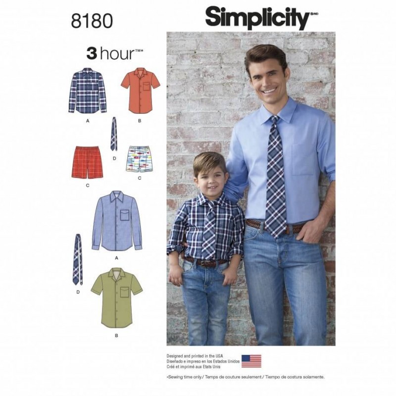 Easy Boys' and Men's Shirt, Boxer Shorts and Tie Simplicity Sewing Pattern 8180